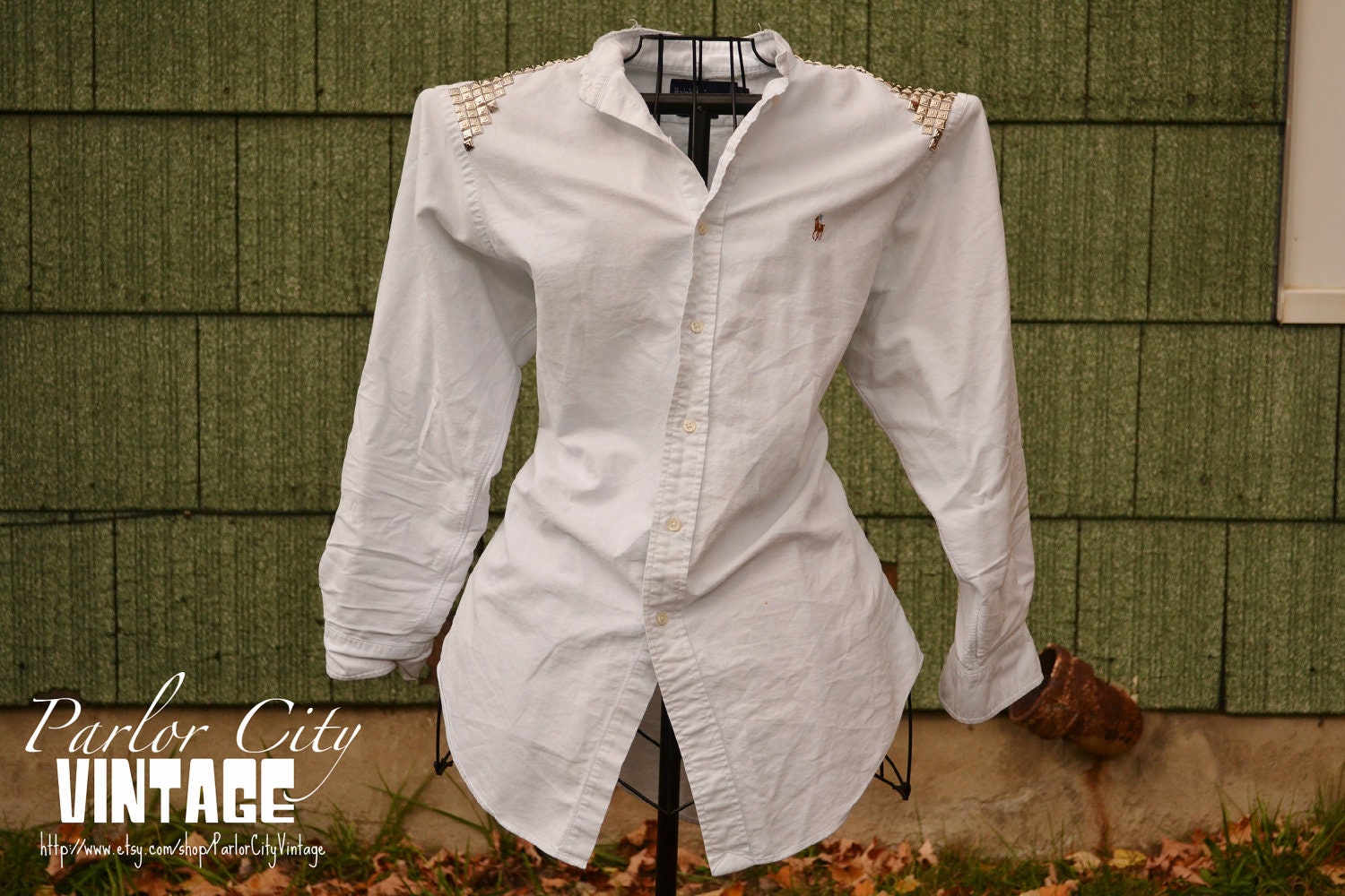 The Charley Shirt - Extra Long Button Up Vintage Ralph Lauren Shirt with Shoulder Studs