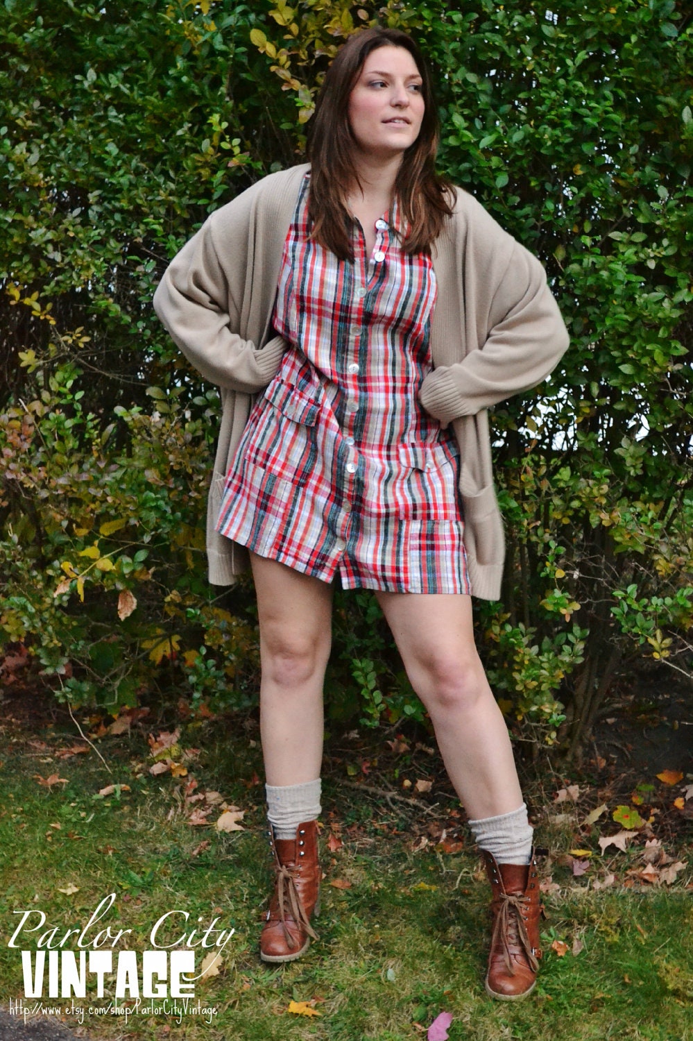 The Madeline Dress - Red Plaid Short Flannel Shirt Dress Upcycled Vintage