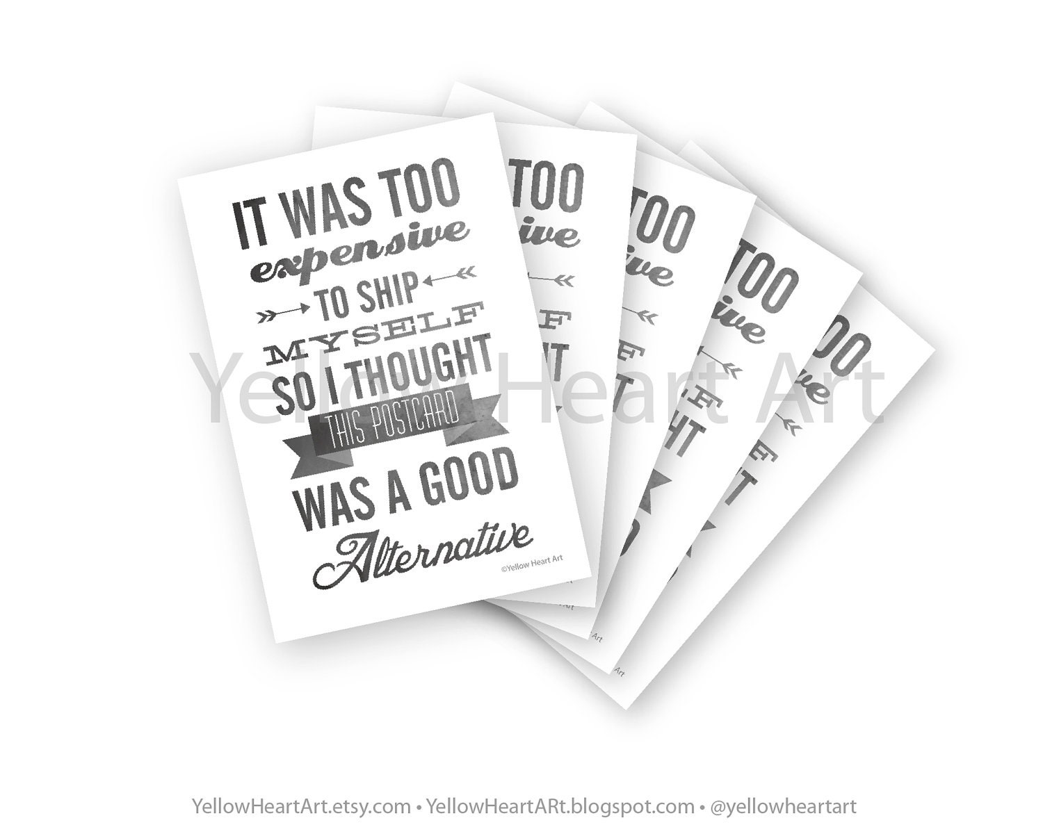 Set of 8 Missing You Typography Postcards by Yellow Heart Art