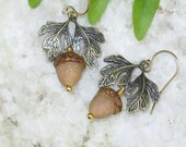 Ceramic Acorn and Dual Oak Leaf Earrings / Hand Sculpted Artisan Pottery / Gold Filled Earwires
