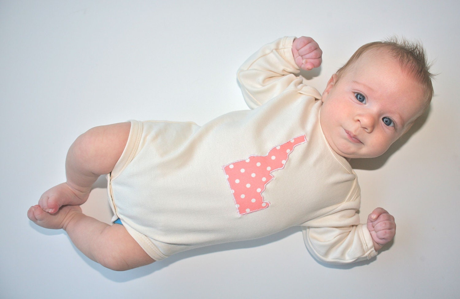 Short Sleeve Organic Baby Bodysuit in natural cream with State of your Choice in Pink- 0 3 6 12 18 months Children's Clothing Eco Friendly