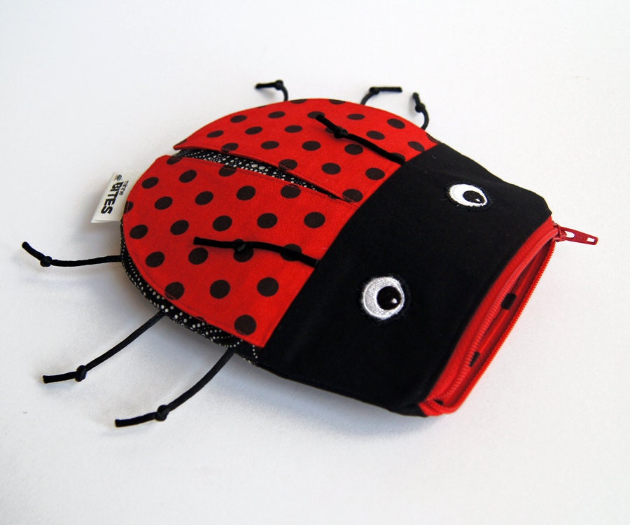 Lady Bug Bag by MinneBites / Handmade Lady Bug Party Favor - Kids Toy Bag - School Supplies - Ladybug Birthday Gift for Girls - Coin Pouch