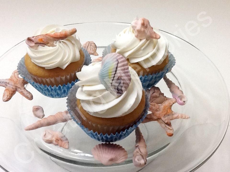 24 Fondant Sea Shells Cupcake  Toppers -Your Choice of Colors