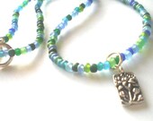 Lotus Flower Yoga Necklace in Colors of the Sea