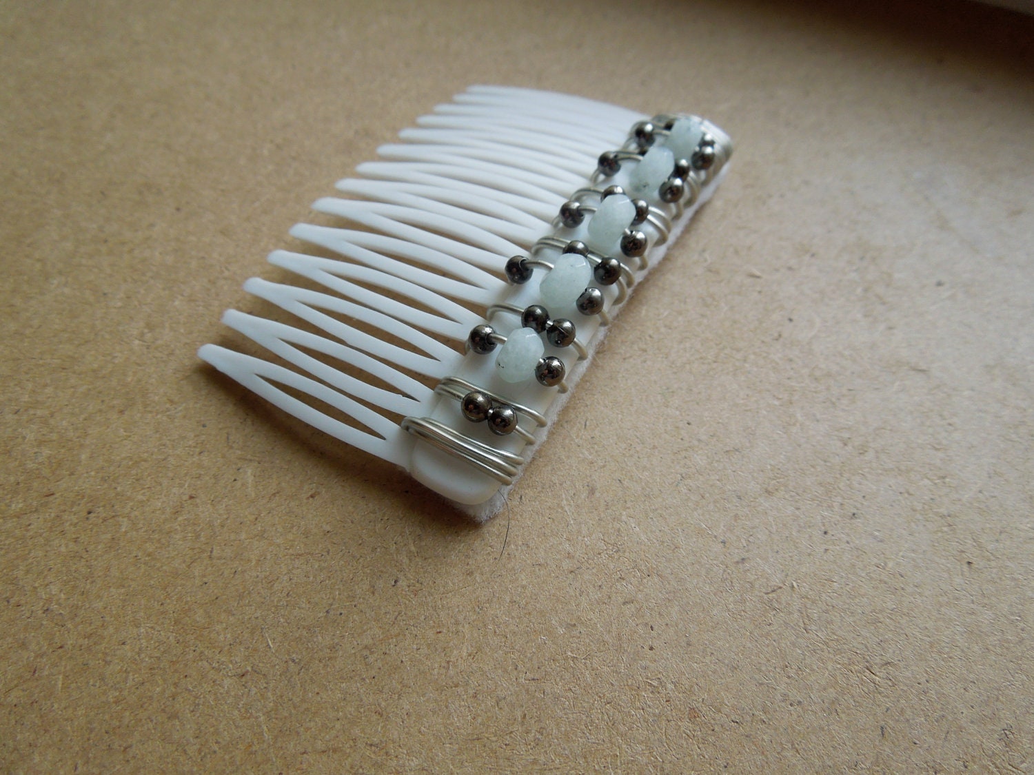 Wire wrapped vintage hair comb: gunmetal, silver, and white detailing