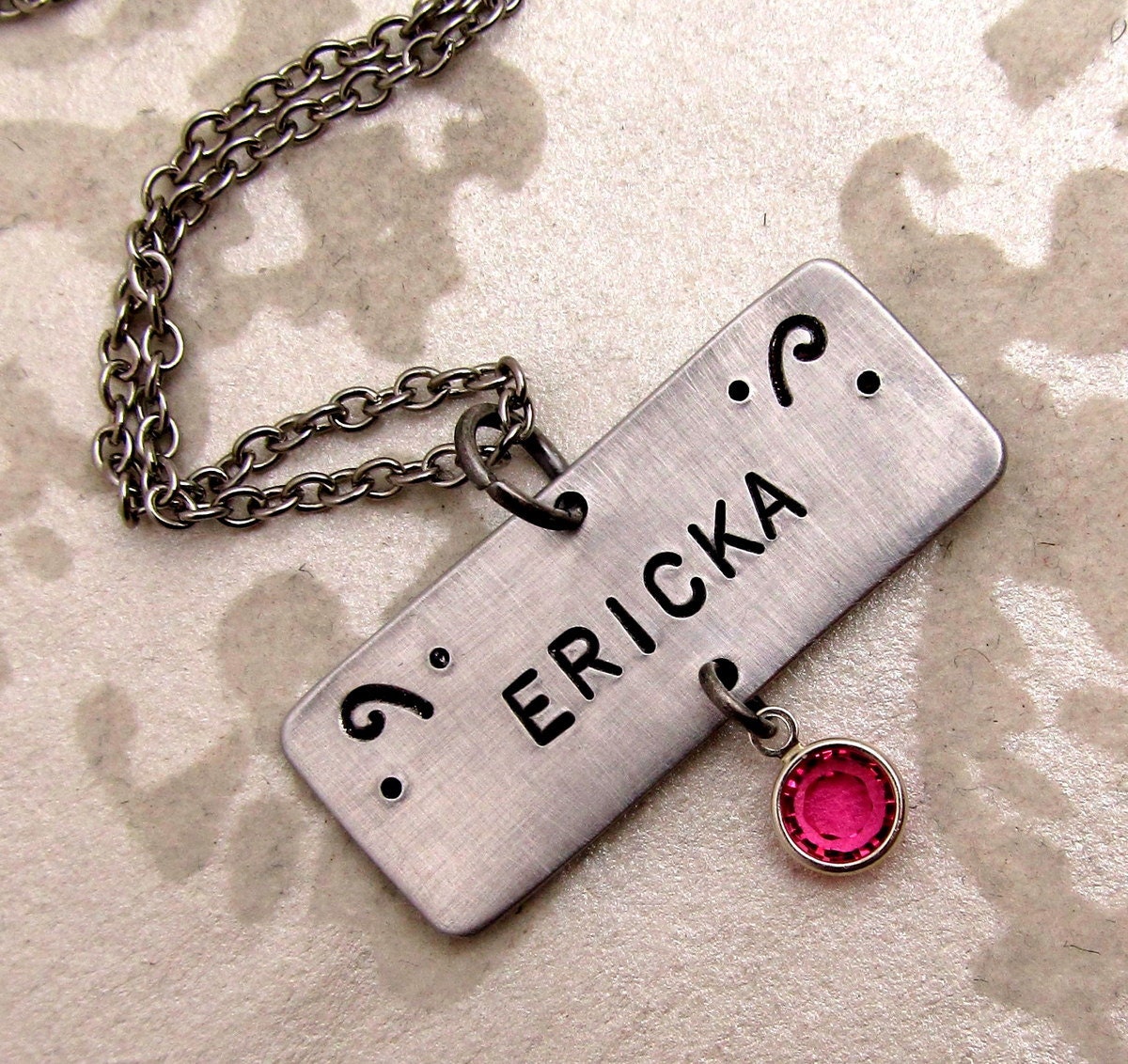 Personalized Necklace - Hand Stamped Jewelry - Birthstone Necklace - Mom Necklace with Swarovski Crystal Birthstone