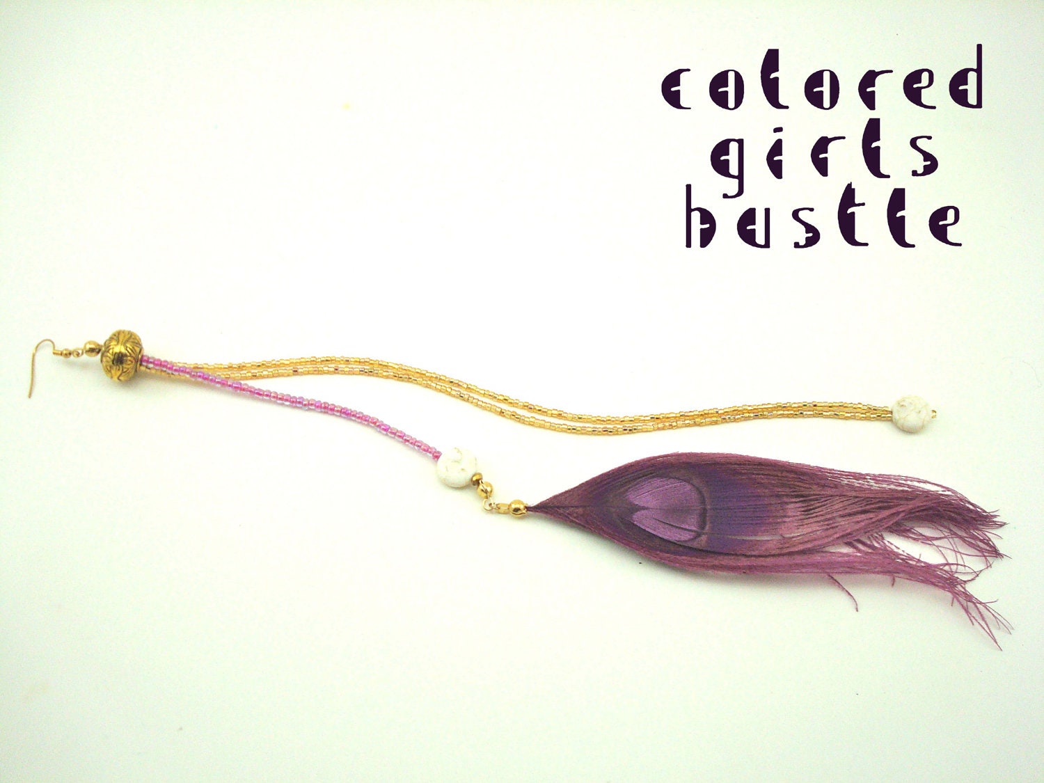 Epic CLEARANCE sale: Long Solo Peacock Feather Earring-Purple