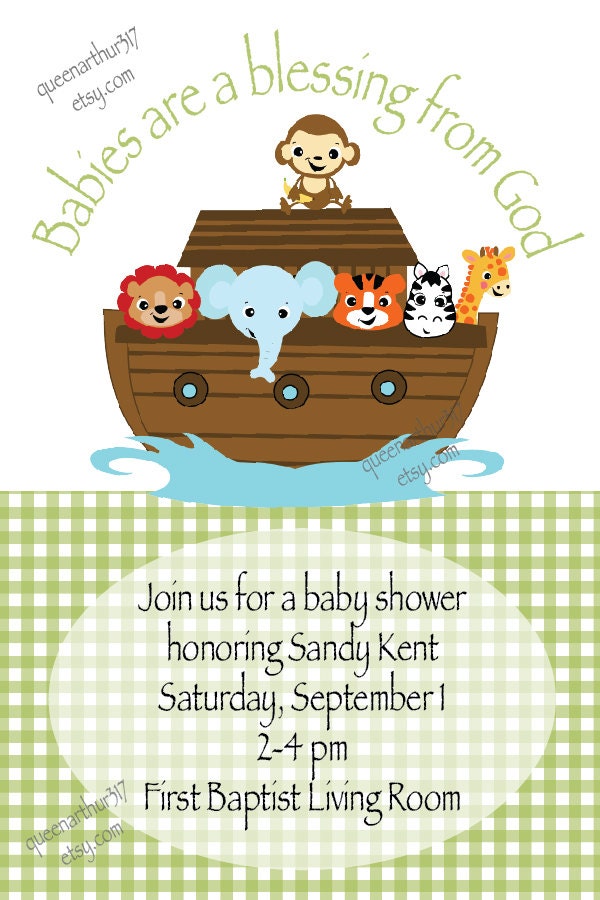 Boy/Girl Custom Noah's Ark Baby Shower Invitation - Printable