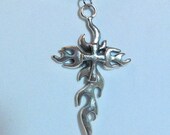 Pewter Flame Cross Necklace