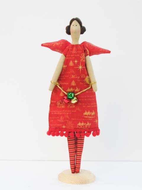 20% OFF SALE Christmas Angel fabric doll in lovely red holidays dress cloth doll fabric doll art doll - gift for Christmas holidays