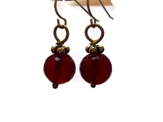 Red Jade Sterling Silver Dangle Earrings