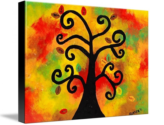Abstract Giclee art Print on Stretched 8x10  Canvas Seasons Fall Tree leaves colors autum