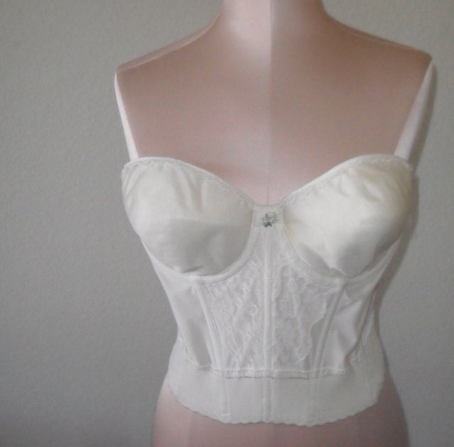 Vintage Bustier Ivory Lace Strapless Bra Lady Marlene Corset 36C
