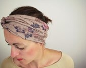 Brown floral headband, brown lightweight knit, women's fashion accessory, stretch knit turban twist headband (H01)