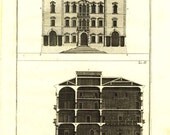 Villa Contarini Palladio Antique Architectural Print 1760 Garden Facade  and Section of the Apartments