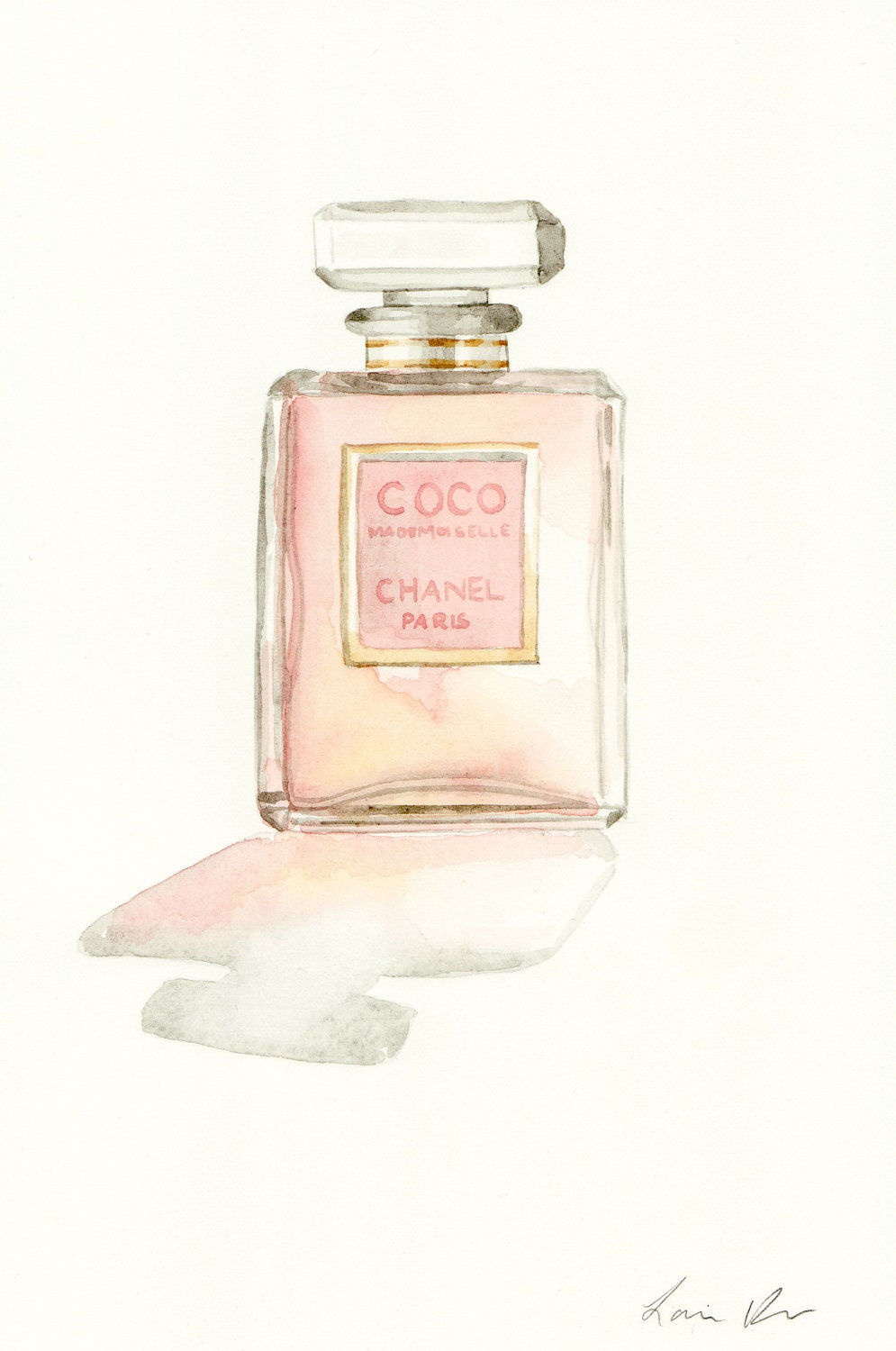 Coco Mademoiselle Chanel Digital Print of Watercolor Painting Eau de Parfum Paris Perfume Bottle - 6 x 9 - on watercolor paper