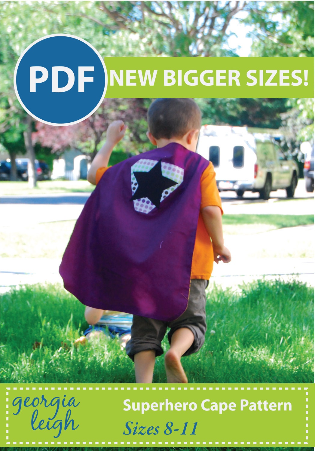 Sizes 8-11 NEW and IMPROVED Superhero Cape PDF Sewing Pattern