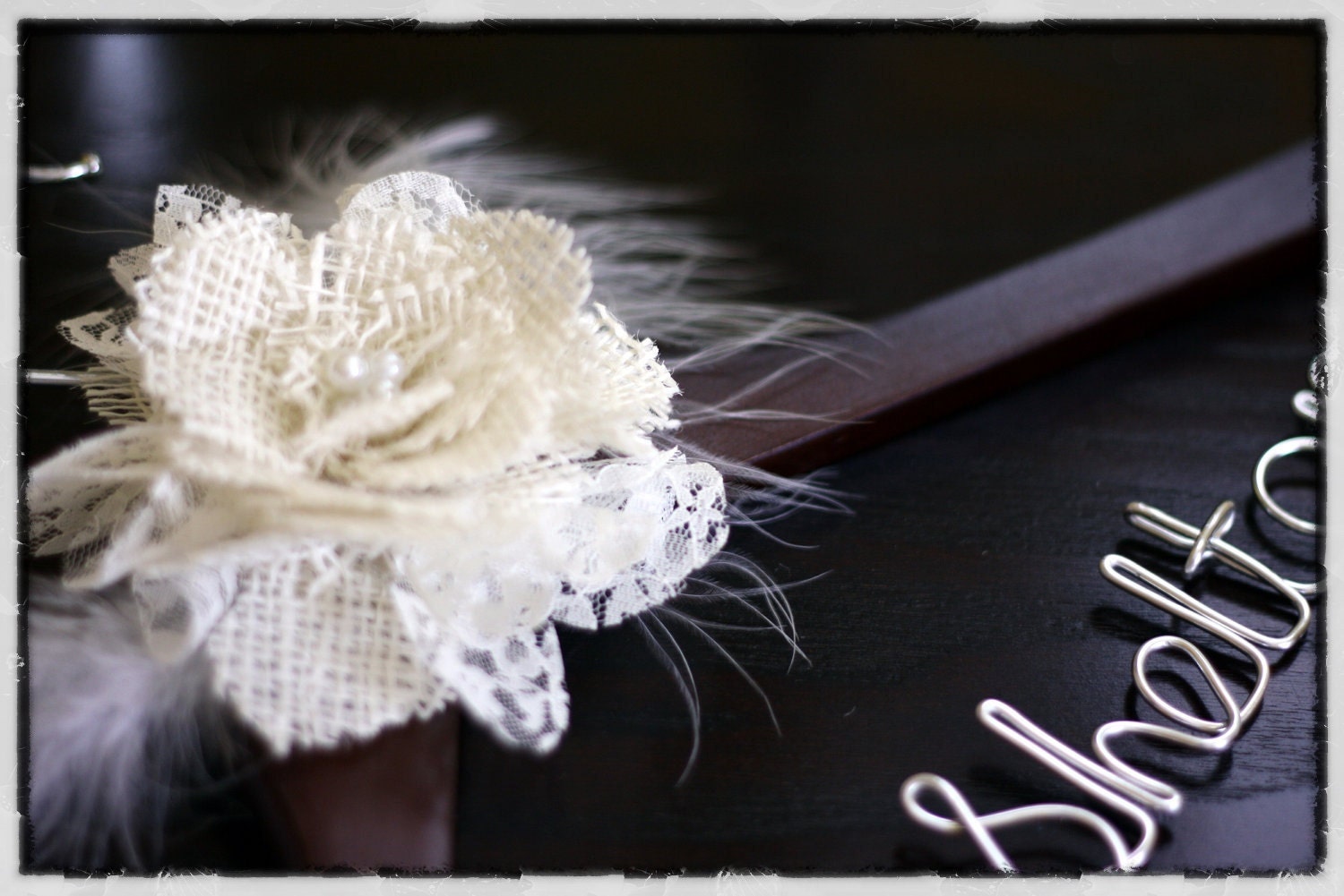 Walnut Wedding Dress Hanger w/ Lace and Burlap Flower - Personalized Bridal Dress Hanger, Wedding Hanger, Customized Hanger, Bride Hanger