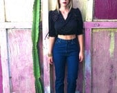 Vintage 70s French Glam Rock Lace Collar Delicate Biba Crop Top XS S M