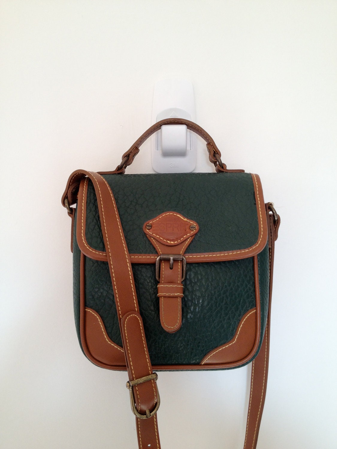 vintage 90s esprit hunter green and brown saddle bag