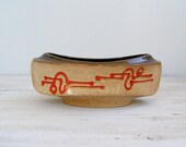 70s Ceramic oval Planter Vase, Mid century modern Pottery plant pot , Abstract Zen decor, Brown and Red Cottage chic Flower arrangement base