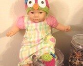All Cotton Infant Owl Beanie with matching Owl Baby Booties  Size 3-6 months
