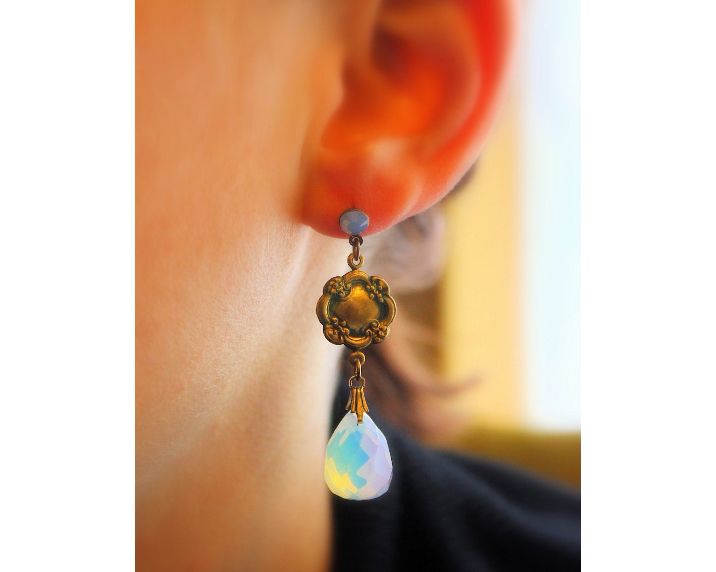 Brass and Opalite Teardrop Earrings