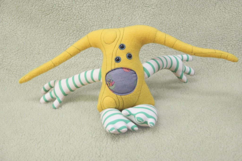 Frankie the monster plush recycled creature soft cuddly weird yellow crazy cute freak toy