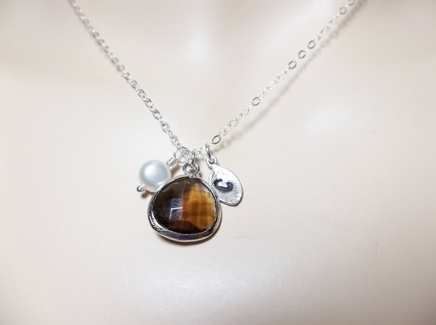 Personalized necklace - Sterling Silver - hand stamped - initial - Topaz - Freshwater pearL -  Bridesmaids - Gift -