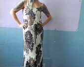Vtg 60s Maxi Dress / Glittery Metallic / Slinky Floral Dress