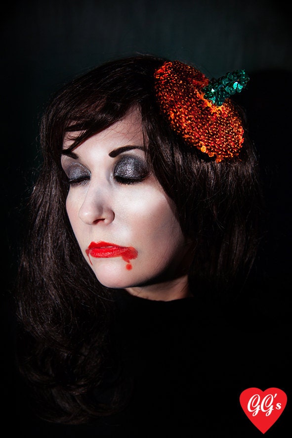 Sequinned Pumpkin Beret Halloween Fascinator Headband Clip Attachment Limited Edition