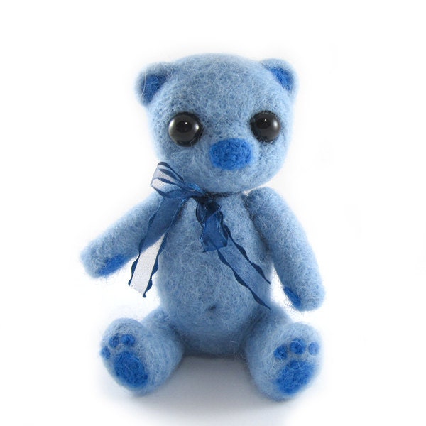 Teddy Bear Needle Felted Baby Blue Bear Soft Sculpture Animal Ornaments