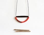 LAST ONE, geometric, tribal, black bone, black and dark orange czech beads, black rope, long, beaded necklace