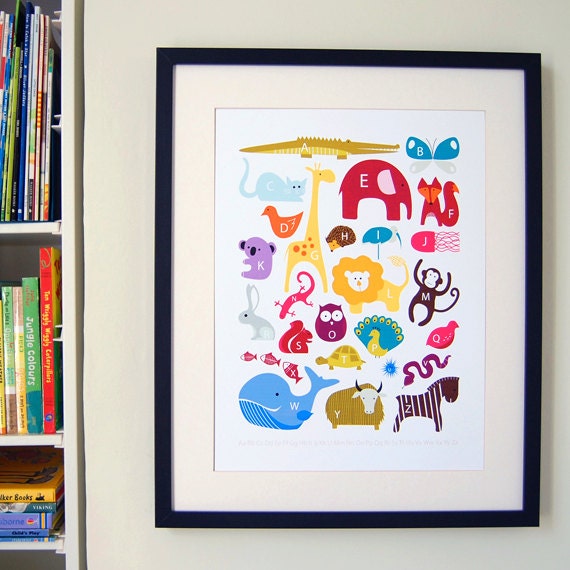 Animal Alphabet Print - modern nursery art poster - A3 (297 x 420 mm)