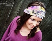 Head scarf--wide headband--Fall--navy pink mustard headband--Women's turban headband--headwrap--stretchy--aztec design
