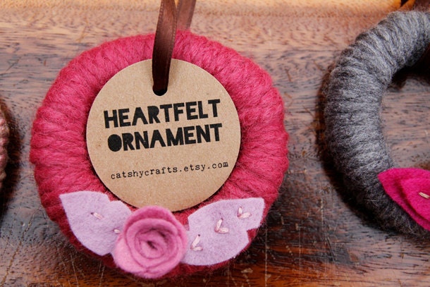 Mini Ornament Yarn Wrapped Wreath with Felt Flower and Leaves by Catshy Crafts
