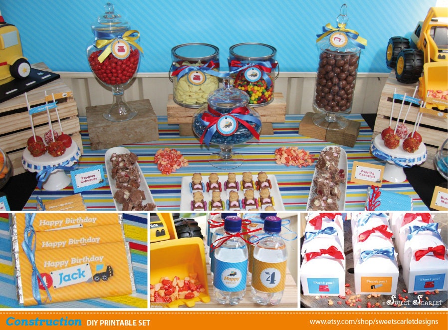 CONSTRUCTION Birthday Party Printable Set - Cupcake Toppers, Banner, Water Bottle Labels and more Il_570xn