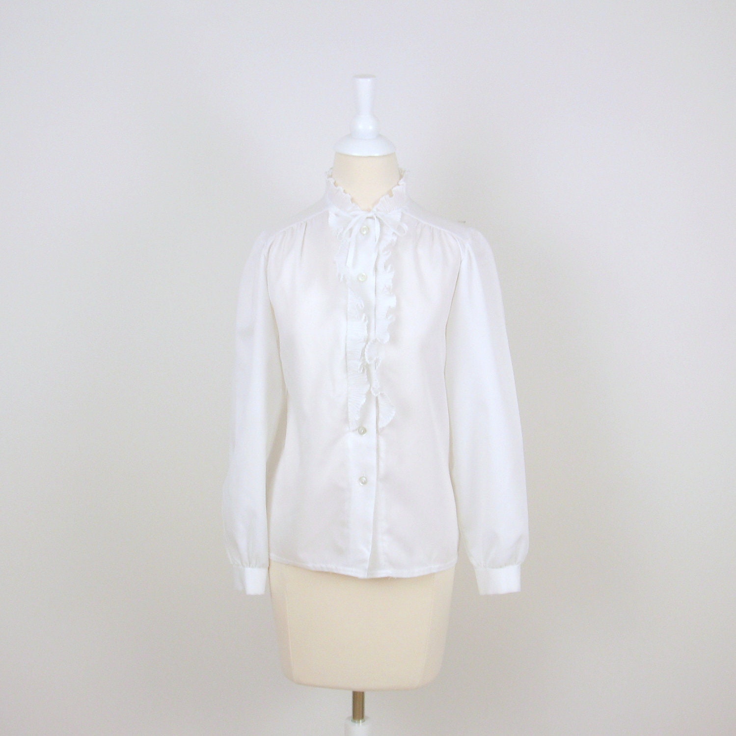 Vintage Edwardian Blouse - 1970s - White Ruffle - Small
