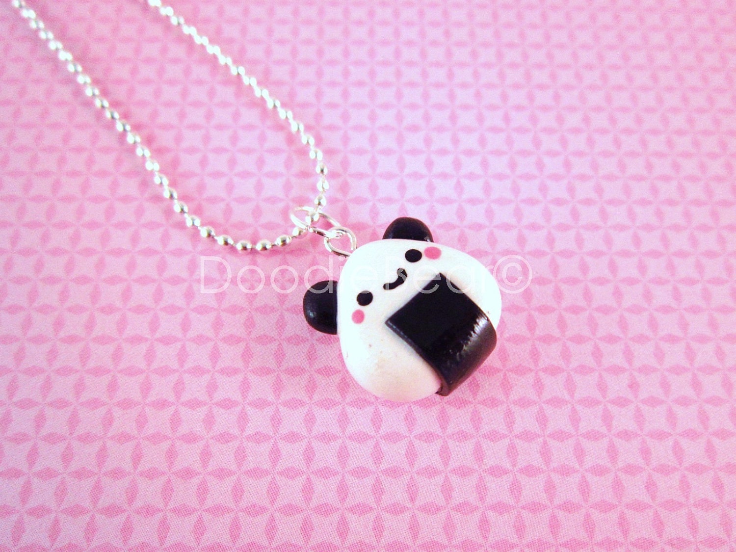 Panda Onigiri Riceball Kawaii Pendant Polymer Clay Charm Silver Necklace
