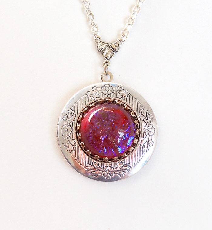Dragon Breath Fire Opal Silver locket--Valentine's Gift