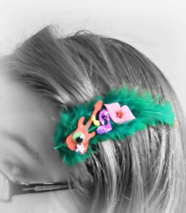 Feather Hair Clip - Rockin Diva - Green, Multicolors - A Unique Hair Accessory For A Unique You