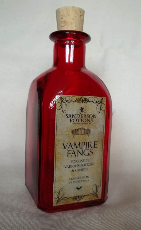 Halloween Vampire Fangs Red Glass Bargain Bottle