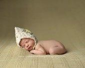 Newborn Bonnet: Newborn Photo Prop - Vintage Inspired Crochet Hat, Pixie Hat, Boy & Girl Photography Props