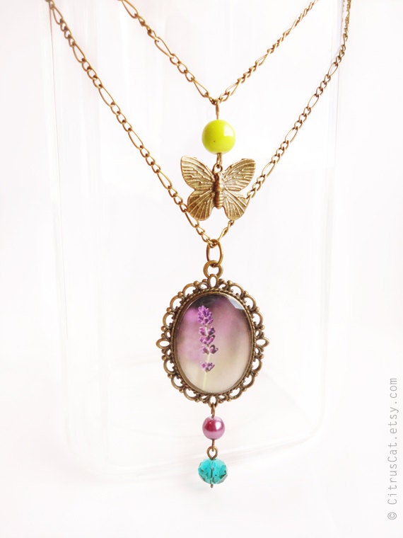 Lavender flower - double chain necklace
