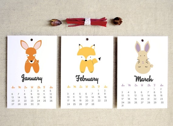 2013 Woodland Animals 5x7 Wall Calendar kids nursery eco-friendly gifts under 15