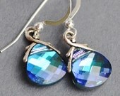 Blue Green Earrings, Crystal Drop Earrings, Teal Aqua Swarovski Dangle Earrings, Sterling Silver Bridesmaid Jewelry