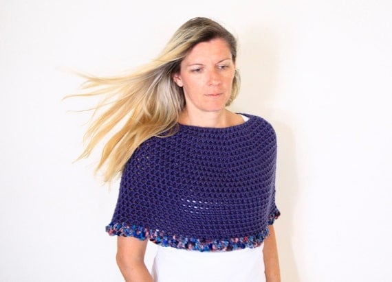 Crochet capelet winter fashion, raf color ruffled edges, Fedra Capelet, gift for her under 75