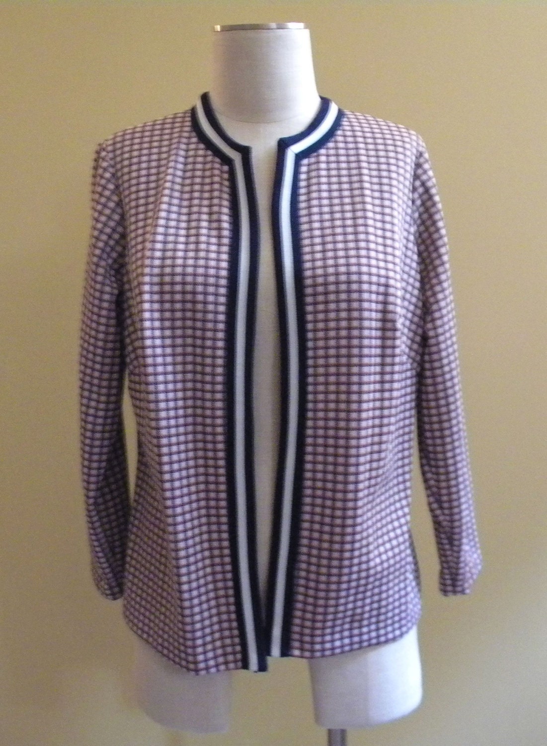 CLEARANCE 1960s/70s Plaid Tailored Open Jacket w/ Stripe Detail Plus Size XL