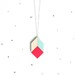 Mint & Neon Red Wooden Pendant / geometric puzzle pendant necklace made from wood tangram shapes on long silver chain - LAST ONE
