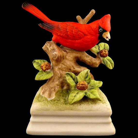 Vintage Gorham Porcelain Red Cardinal Music Box By Julianoscorner